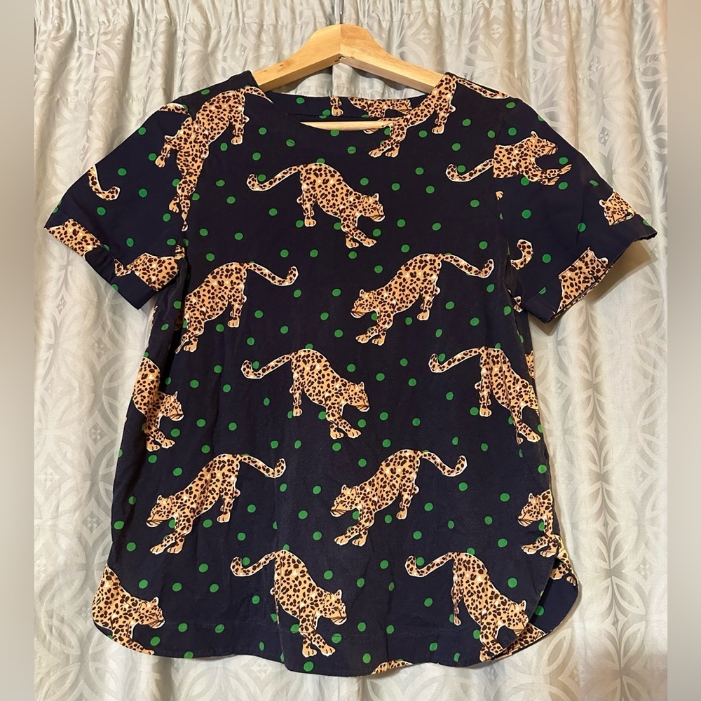 Maeve Anthropologie Leopard Polka Dot Shirt Size XS All Over Print Animal Blue
